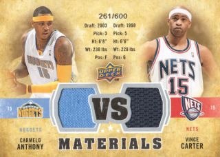   Upper Deck vs Dual Materials vs CA Carmelo Anthony Vince Carter