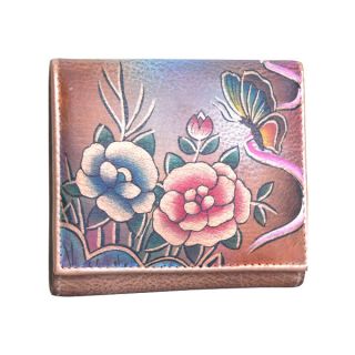 Anuschka Genuine Leather Ladies Small TriFold Hand Painted Rose 