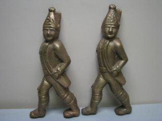 Antique Fireplace Andirons of Hessian Soldiers 46 Pounds of Brass or 