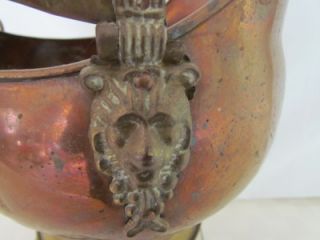 Antique Ash Bucket Copper Brass w Blue Porcelain Delft Style Handles 