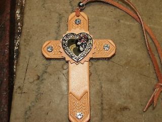 leather cross with heart red rose concho saddle conchos time