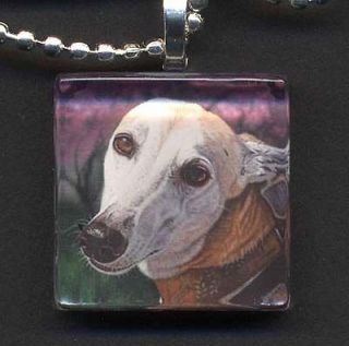 Akiko Original Greyhound Dog Glass Tile Pendant Signed At the Dogwood 