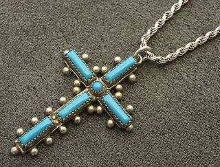 NAVAJO Silversmith Artisan Christian Turquoise Sterling Silver Cross 