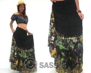 Skirt SZB173 Black Tie Dye Broomstick Rayon Gypsy Hippie Boho Women 