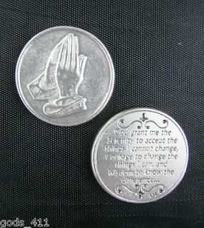 LOT OF 3 Serenity Prayer Poem with Praying Hands Silver Plated Pocket 