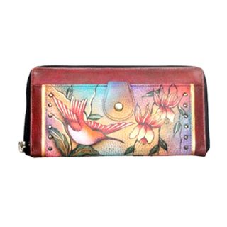 Anuschka Large Clutch Zip Around Wallet Hand Painted Flying Jewels 