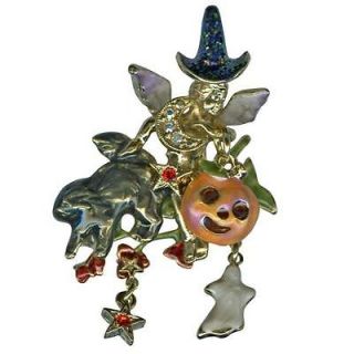 NEW KIRKS FOLLY HALLOWEEN HARVEST ANGEL PIN WITH CHARMS ~ GOLDTONE