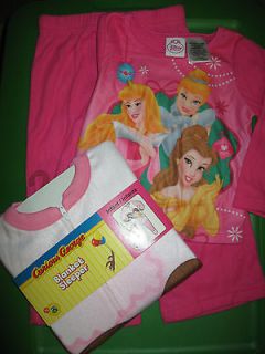 Disney Princess PJs & Curious George Footed Pajamas 18 Months New LOT 