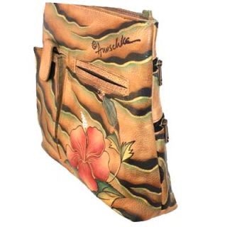 Anuschka Travel Cross Body Gen Leather Handbag Hibiscus Butterfly 