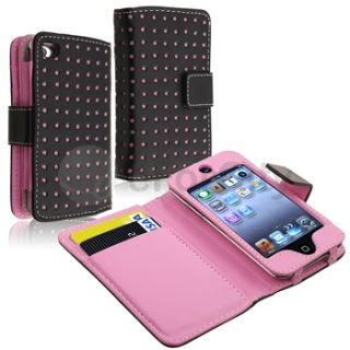  leather wallet case compatible with apple ipod touch 4th generation 