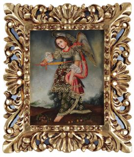  St Uriel~Original Colonial Art Peru Framed Icon Santos Oil Painting