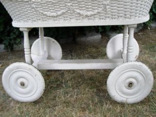 Antique Wicker Baby Buggie Carriage Pram Stroller 1940