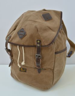 Mens Polo Ralph Lauren Canvas Leather Backpack Bag Light Brown Khaki 