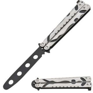 PRACTICE Butterfly KNIFE Dull Trainer Balisong  Silver with Black 