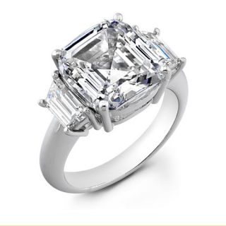 82 Ct 3 Stone Asscher Cut Diamond Engagement Ring 18K