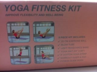   Now 8 Piece Yoga Fitness Kit New Mat Band Guide DVD Ball Guides