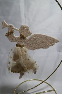 Ivory Glittered Flying Angel Silhouette w/ Trumpet Christmas Tree 