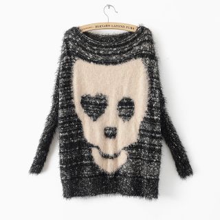 Ladies Asymmetric Skull Batwing Knitted Pullover Jumper Casual Loose 