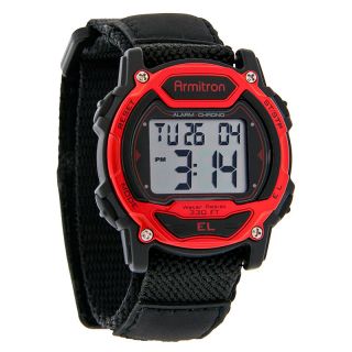 Armitron Quartz Mens Digital Alarm Chronograph Red Black Velcro Watch 
