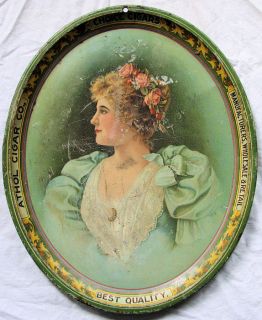 Athol Cigar Co Advertising Beer Bar Tray lithographed Pretty Lady Old 