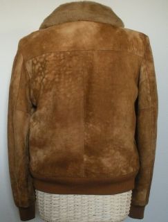 Wilsons Bomber Jacket Sz 40 Suede Leather Zip Faux Fur Collar Knit 