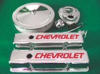   Block Chevy Chrome Dress Up Short Valve Covers Timing Air Cleaner Red