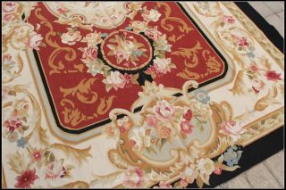 FREE SHIP 6X9 French Aubusson Area Rug BLACK CREAM RED w Pink Rose 