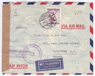 Austria to Canada 1952 Censored Airmail Cover with Costumes Issue 4 50 