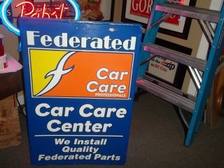 Federated Car Care Service Gas Garage Tin 3 Foot Tall Embossed 