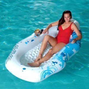 Aviva Breeze 6 Inflatable Pool Float Lounger Headrest Cup Holder Blue 