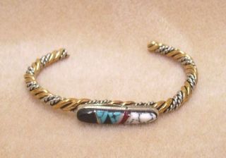 Native American Made Inlay Bracelet Brass and Nickel