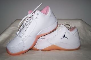 Girls NEW Nike Jordan Hoops Low White Leather Basketball Shoes with 