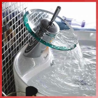Glass Waterfall Kitchen Bathroom Vessel Tub Vanity Sink FaucetTap 