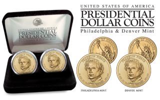 Franklin Pierce Presidential $1 Dollar 2 Coin US Mint Set w Box Both P 