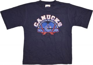 New NHL Mighty Mac Vancouver Canucks Navy Blue Logo Tee T Shirt Boys 