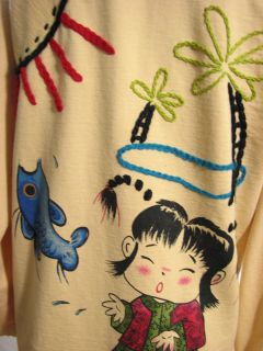 Spa by Chicos Sz 2 M L Zip Jacket Embroidered Asian Theme
