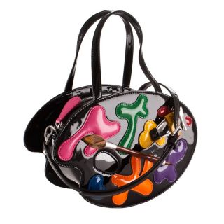 Authentic Braccialini Tua Paint Glossy Black Handbag B7008 New 