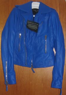 NWT$2595 Balenciaga Cobalt Electric Blue Leather Motorcycle Jacket 38 