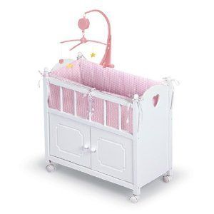 Badger Basket White Doll Crib With Cabinet Bedding And Mobile Pink 