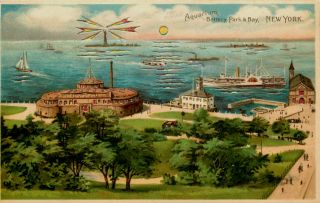   City Hold to Light Aquarium Battery Park Bay Vintage Postcard