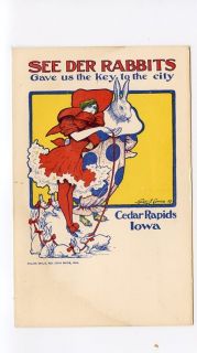 Fantasy Clown Rabbit Postcard Beautiful Woman in Red Cedar Rapids IA 