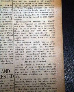 1925 Fairmont WV Coal Mine Gas Explosion Old Newspaper