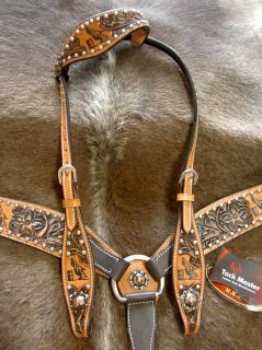   Western Leather Headstall Tack Set Antique Barrel Racing S1