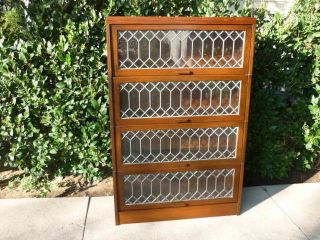 Antique Barrister Lawyers Bookcase with Leaded Glass Doors