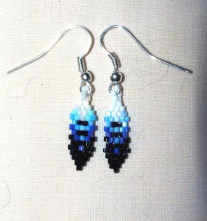 Beaded Feather Earrings Native American Made Sterling Silver Hooks 