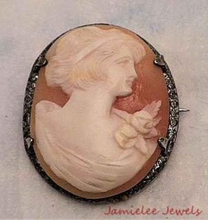 Otsby Barton Vintage Sterling Carved Shell Cameo Brooch