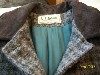 Ll Beane Womens Plaid Full Length Wool Coat Suede Collar Sz L