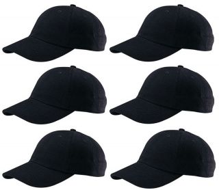    LOW PROFILE BASEBALL HAT CAP ADJUSTABLE STRAP BLACK LOT OF 6 HATS