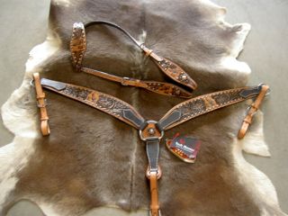   Western Leather Headstall Tack Set Antique Barrel Racing S1