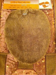Pc BATHROOM rug set SAGE Embroidered gold design bath contour Mat 